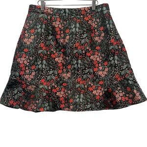 Anthropologie Hutch Asarte Floral A-Line Skirt - Black and Red